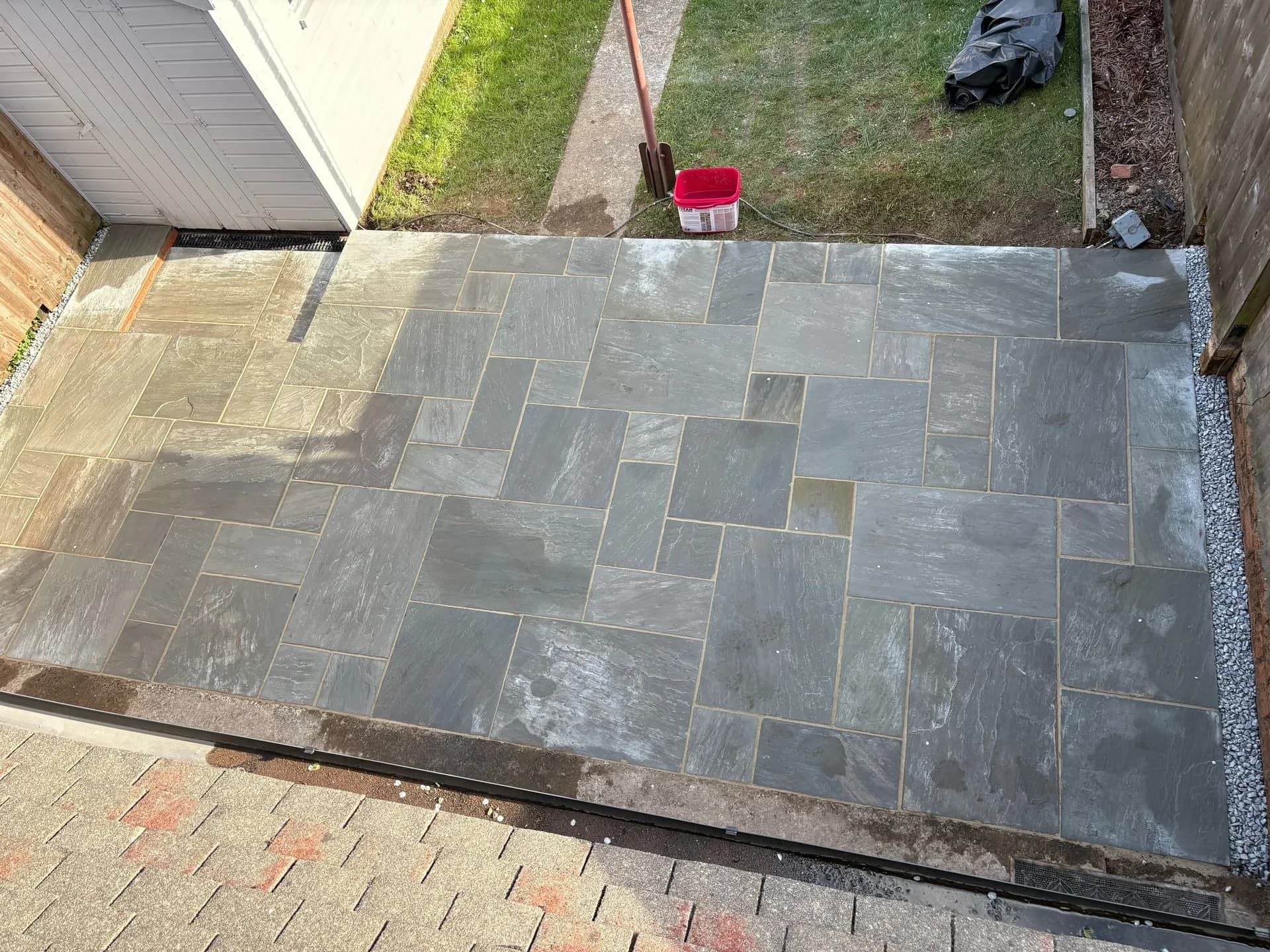 Indian stone patio installation in Bridgend